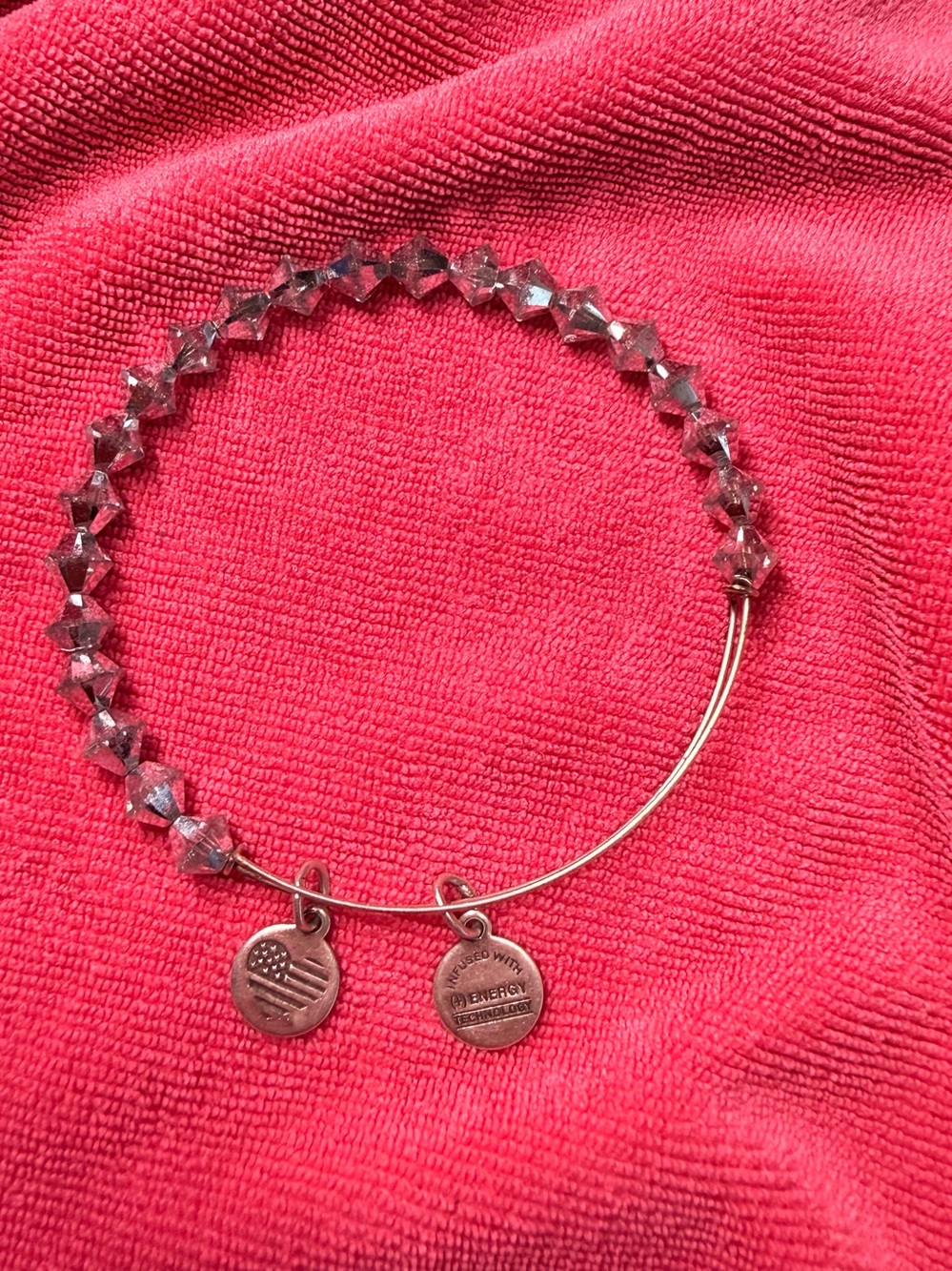 Alex and Ani Inspired Silver Beaded Charm Bracelet - Pink